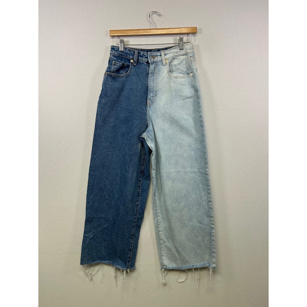Streetwear Wild Fable Womens 4/27 Blue Two Tone Split Wide Leg Ankle Jeans